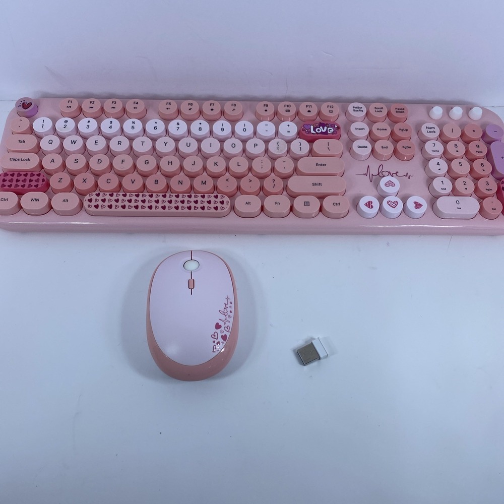 Pink Wireless Keyboard and Mouse,MOFII 104 Round Keys Lovely Full-Size